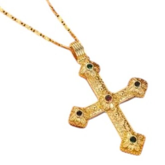 14KGP Copper Cross Pendant Necklace NEW Christian - Picture 1 of 4